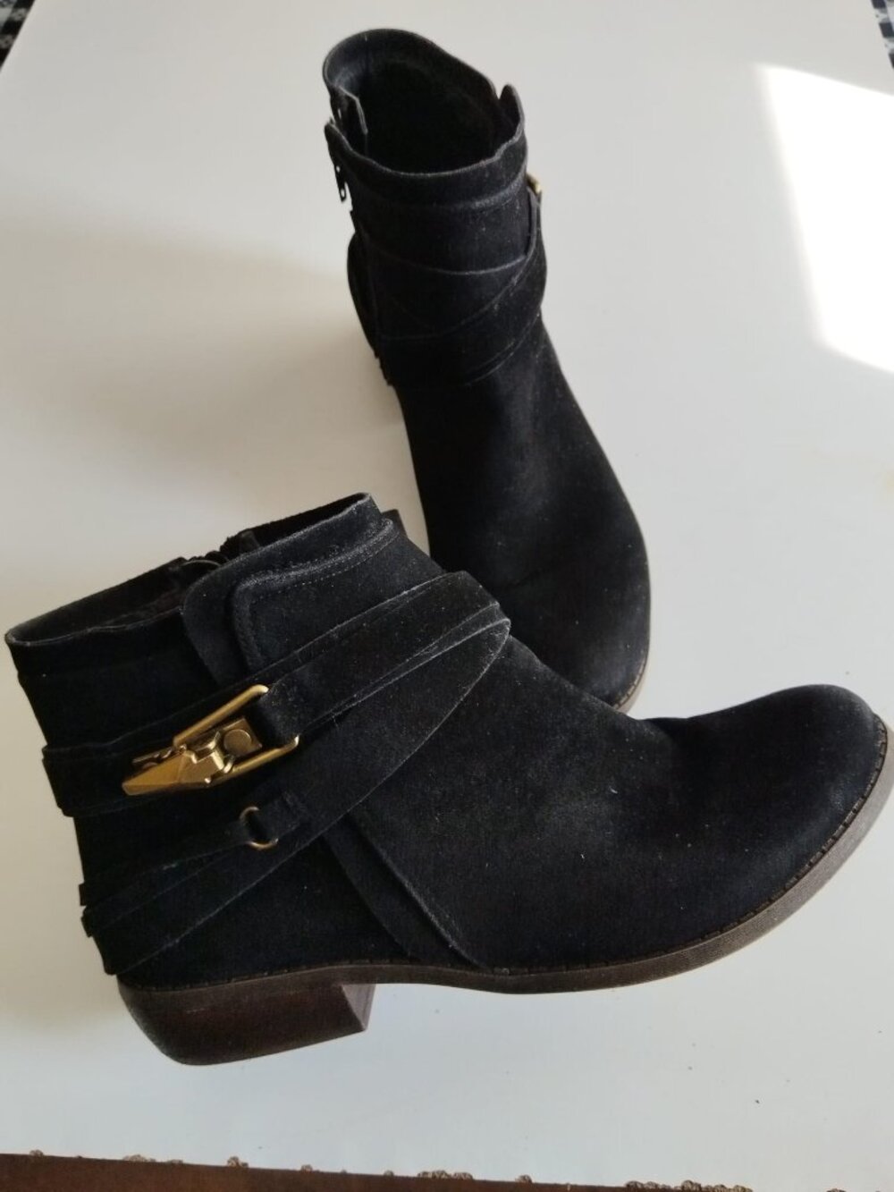 Fergalicious by Fergie Midas Black Suede Ankle Boots Buckle Straps Size 9.5M